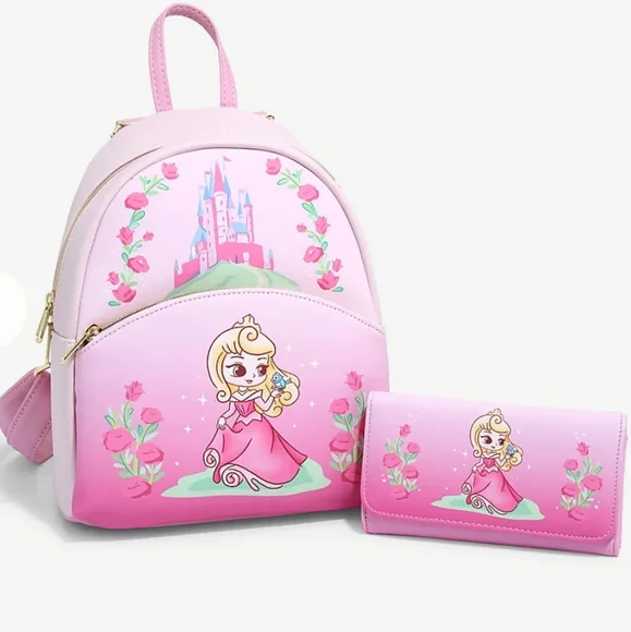 NWT LOUNGEFLY DISNEY\'S SLEEPING BEAUTY BACKPACK & MATCHING WALLET Loungefly Disney Princess Sleeping Beauty Aurora Mini  main image 2